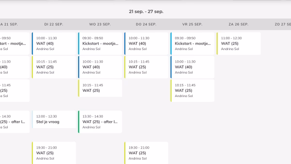weekoverzicht met verschillende online sessie scriptielokaal