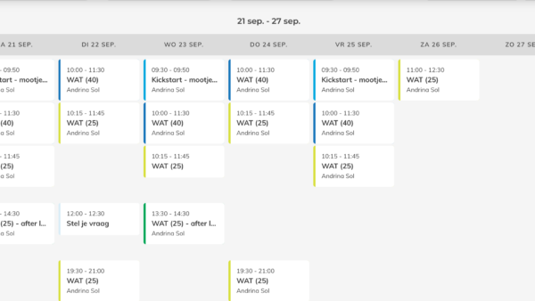 weekoverzicht met verschillende online sessie scriptielokaal